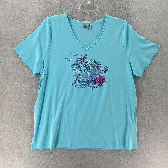 Lot of 2‎ Nicole Miller T-shirts 3X Summer by the Sea Tropical Vacation Island - Picture 9 of 16